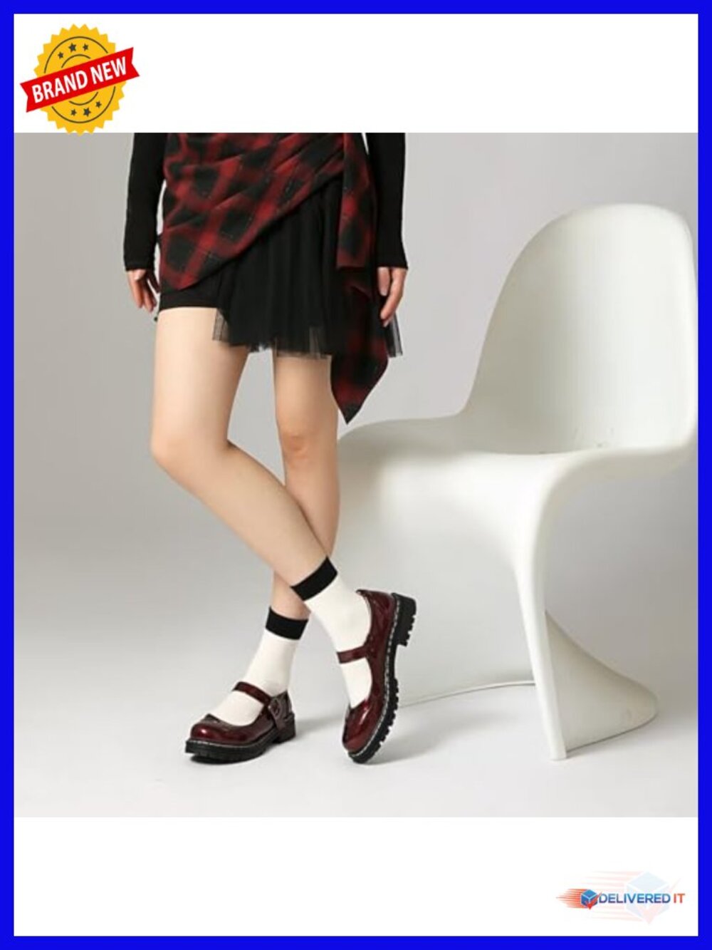 Gothic Mary Jane Oxford Shoes Ankle Tie Round Toe PU - Picture 2 of 6
